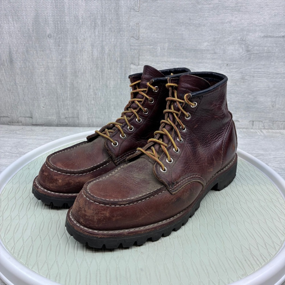 Red Wing 8146 Roughneck Moc Toe Boots Mens 9 Brown Leather Vibram Lug Sole 8146